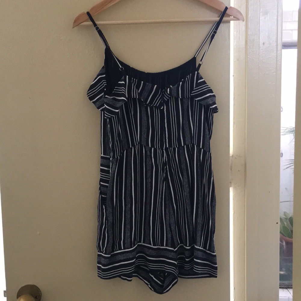Loft Ruffle Striped Romper Nautical Navy Petite